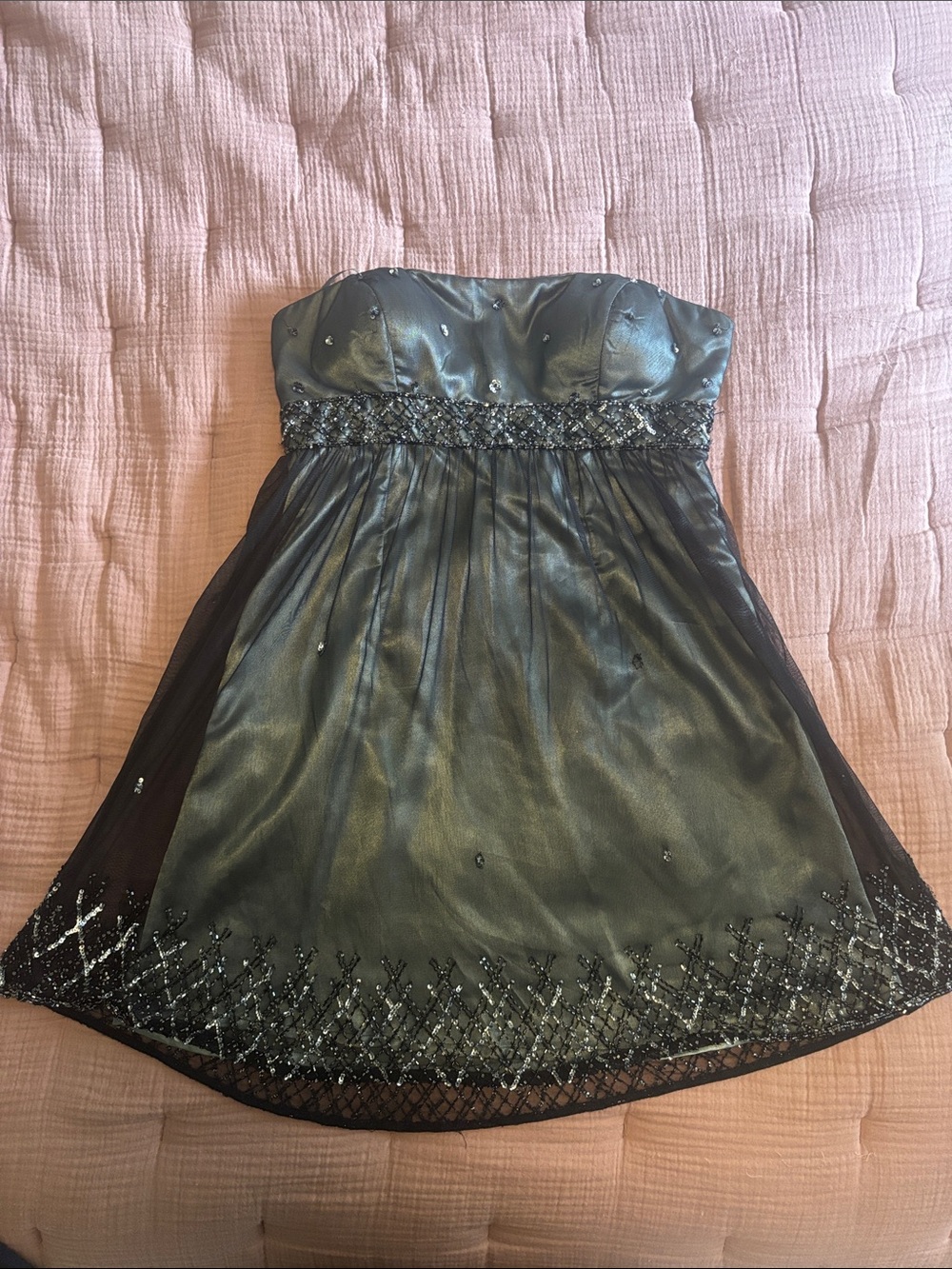 Adrianna Papell Strapless Beaded Black Party Dress